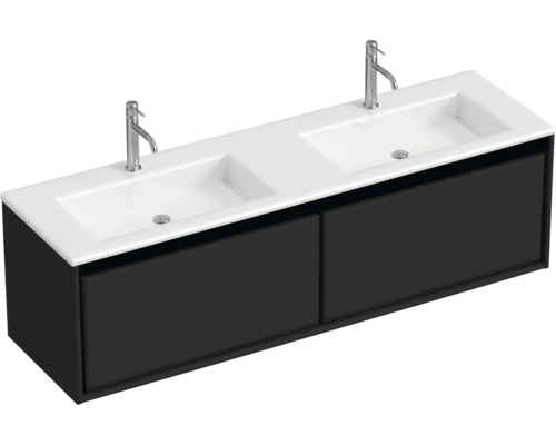 Waschbeckenunterschrank Sanox Loft 47x160,5x45,5 cm mit Doppel-Mineralgusswaschbecken schwarz matt Waschbeckenunterschrank Sanox Loft 47x160,5x45,5 cm mit Doppel-Mineralgusswaschbecken schwarz matt