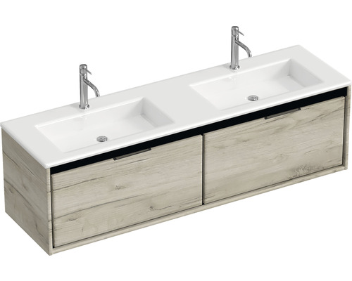 Waschbeckenunterschrank Sanox Loft 47x160,5x45,5 cm mit Doppel-Mineralgusswaschbecken craft oak Waschbeckenunterschrank Sanox Loft 47x160,5x45,5 cm mit Doppel-Mineralgusswaschbecken craft oak