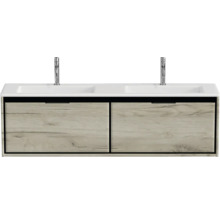 Waschtischunterschrank mit zwei Waschbecken und Holzoptik