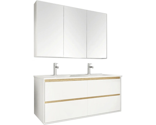 Badmöbel-Set Differnz Providence Keramik 55x123x78 cm Keramikwaschbecken weiß mit Spiegelschrank