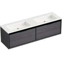 Waschbeckenunterschrank Sanox Loft 47x160,5x45,5 cm mit Doppel-Mineralgusswaschbecken ohne Hahnloch black oak