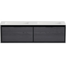 Waschbeckenunterschrank Sanox Loft 47x160,5x45,5 cm mit Doppel-Mineralgusswaschbecken ohne Hahnloch black oak