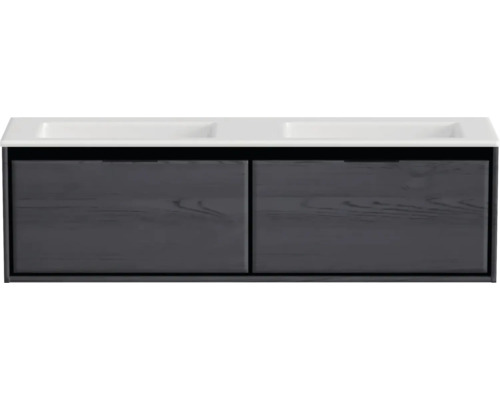 Waschbeckenunterschrank Sanox Loft 47x160,5x45,5 cm mit Doppel-Mineralgusswaschbecken ohne Hahnloch black oak Waschbeckenunterschrank Sanox Loft 47x160,5x45,5 cm mit Doppel-Mineralgusswaschbecken ohne Hahnloch black oak