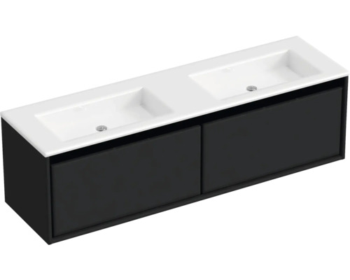 Waschbeckenunterschrank Sanox Loft 47x160,5x45,5 cm mit Doppel-Mineralgusswaschbecken ohne Hahnloch schwarz matt Waschbeckenunterschrank Sanox Loft 47x160,5x45,5 cm mit Doppel-Mineralgusswaschbecken ohne Hahnloch schwarz matt
