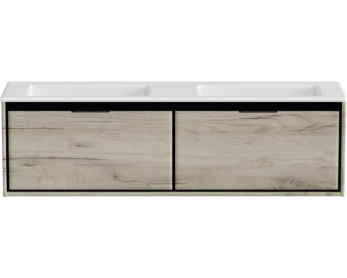 Waschbeckenunterschrank Sanox Loft 47x160,5x45,5 cm mit Doppel-Mineralgusswaschbecken ohne Hahnloch craft oak Waschbeckenunterschrank Sanox Loft 47x160,5x45,5 cm mit Doppel-Mineralgusswaschbecken ohne Hahnloch craft oak