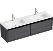 Waschbeckenunterschrank Sanox Loft 47x160,5x45,5 cm mit Doppel-Mineralgusswaschbecken black oak/weiß matt