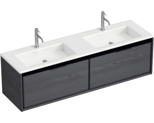 Waschbeckenunterschrank Sanox Loft 47x160,5x45,5 cm mit Doppel-Mineralgusswaschbecken black oak/weiß matt Waschbeckenunterschrank Sanox Loft 47x160,5x45,5 cm mit Doppel-Mineralgusswaschbecken black oak/weiß matt