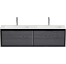 Waschbeckenunterschrank Sanox Loft 47x160,5x45,5 cm mit Doppel-Mineralgusswaschbecken black oak/weiß matt