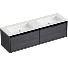 Waschbeckenunterschrank Sanox Loft 47x160,5x45,5 cm mit Doppel-Mineralgusswaschbecken ohne Hahnloch black oak/weiß matt