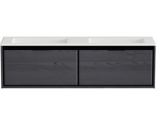Waschbeckenunterschrank Sanox Loft 47x160,5x45,5 cm mit Doppel-Mineralgusswaschbecken ohne Hahnloch black oak/weiß matt Waschbeckenunterschrank Sanox Loft 47x160,5x45,5 cm mit Doppel-Mineralgusswaschbecken ohne Hahnloch black oak/weiß matt