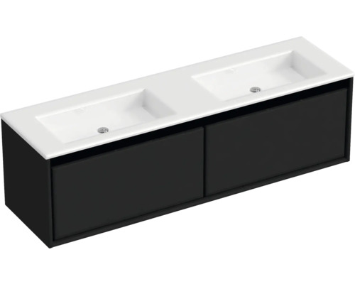 Waschbeckenunterschrank Sanox Loft 47x160,5x45,5 cm mit Doppel-Mineralgusswaschbecken ohne Hahnloch schwarz matt /weiß matt Waschbeckenunterschrank Sanox Loft 47x160,5x45,5 cm mit Doppel-Mineralgusswaschbecken ohne Hahnloch schwarz matt /weiß matt
