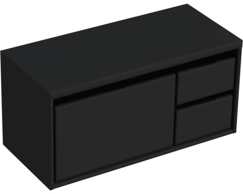 Waschbeckenunterschrank Sanox Loft 48x100,2x45 cm mit Waschtischplatte 3 Schubladen und Doppelauszug rechts schwarz matt