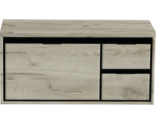 Waschbeckenunterschrank Sanox Loft 48,6x100,2x45 cm mit Waschtischplatte 3 Schubladen und Doppelauszug rechts craft oak