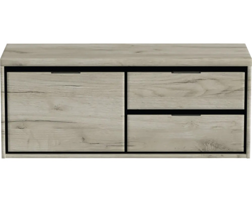 Waschbeckenunterschrank Sanox Loft 48,6x120,2x45 cm mit Waschtischplatte 3 Schubladen und Doppelauszug rechts craft oak