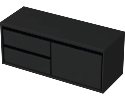 Waschbeckenunterschrank Sanox Loft 48x120,2x45 cm mit Waschtischplatte 3 Schubladen und Doppelauszug links schwarz matt