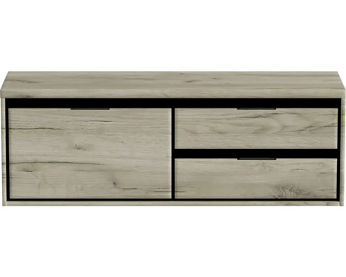 Waschbeckenunterschrank Sanox Loft 48,6x140,2x45 cm mit Waschtischplatte 3 Schubladen und Doppelauszug rechts craft oak Waschbeckenunterschrank Sanox Loft 48,6x140,2x45 cm mit Waschtischplatte 3 Schubladen und Doppelauszug rechts craft oak