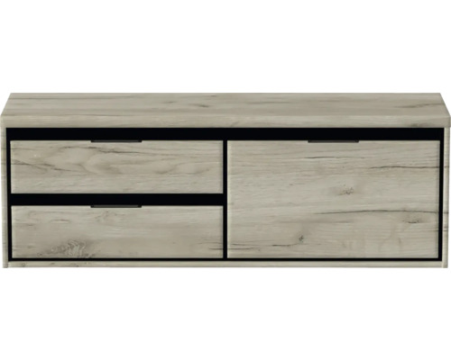Waschbeckenunterschrank Sanox Loft 48,6x140,2x45 cm mit Waschtischplatte 3 Schubladen und Doppelauszug links craft oak