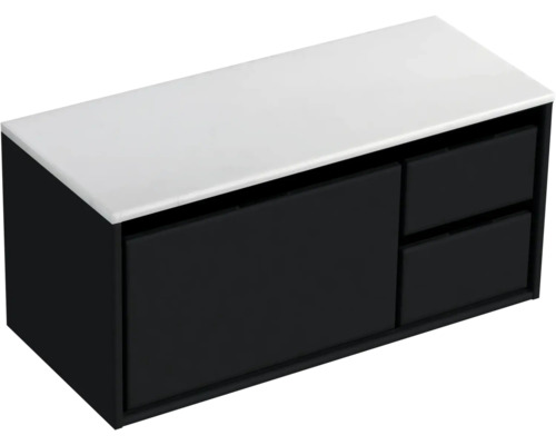 Waschbeckenunterschrank Sanox Loft 47x101x46 cm mit Waschtischplatte 3 Schubladen und Doppelauszug rechts schwarz matt/Kunststein