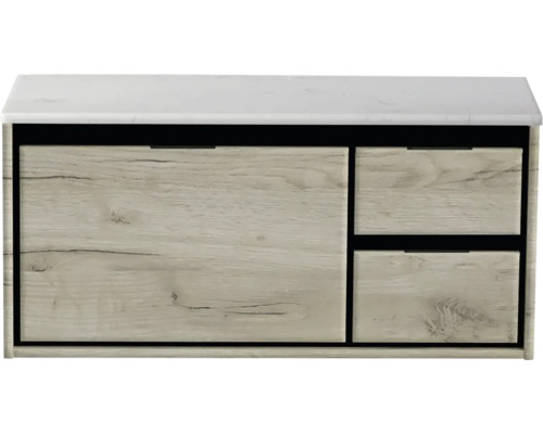 Waschbeckenunterschrank Sanox Loft 47x101x46 cm mit Waschtischplatte 3 Schubladen und Doppelauszug rechts craft oak/Kunststein
