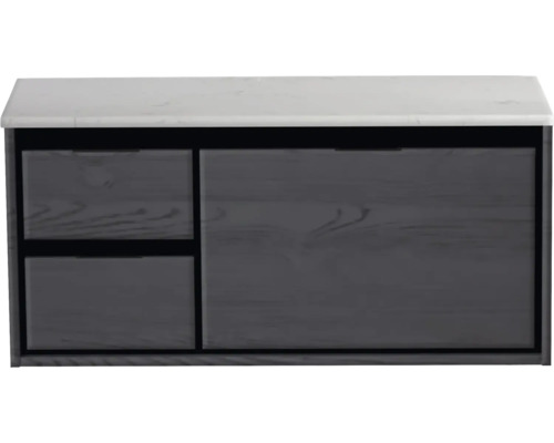 Waschbeckenunterschrank Sanox Loft 47x101x46 cm mit Waschtischplatte 3 Schubladen und Doppelauszug links black oak/Kunststein