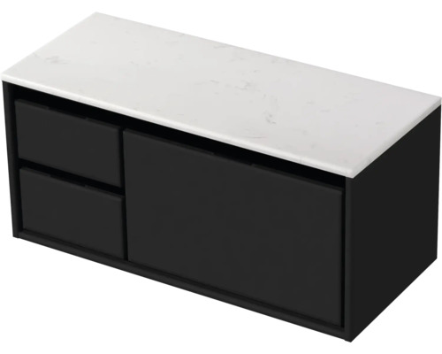 Waschbeckenunterschrank Sanox Loft 47x101x46 cm mit Waschtischplatte 3 Schubladen und Doppelauszug links schwarz matt/Kunststein