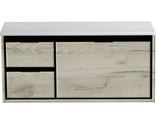 Waschbeckenunterschrank Sanox Loft 47x101x46 cm mit Waschtischplatte 3 Schubladen und Doppelauszug links craft oak/Kunststein
