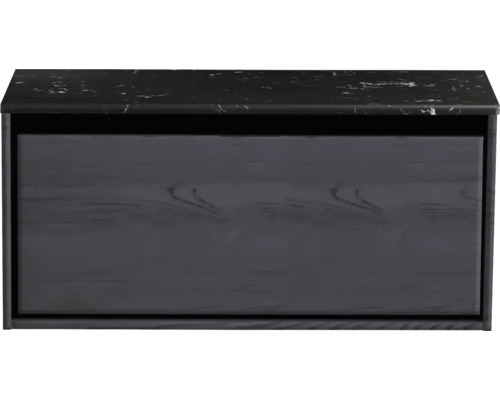 Waschbeckenunterschrank Sanox Loft 47x101x46 cm mit Waschtischplatte black oak/Kunststein schwarz