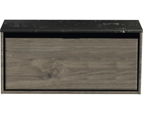 Waschbeckenunterschrank Sanox Loft 47x101x46 cm mit Waschtischplatte espresso/Kunststein schwarz