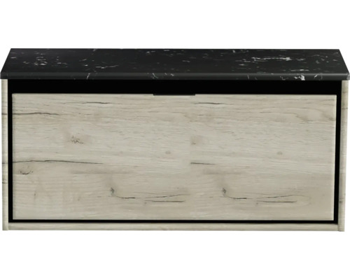 Waschbeckenunterschrank Sanox Loft 47x101x46 cm mit Waschtischplatte craft oak/Kunststein schwarz