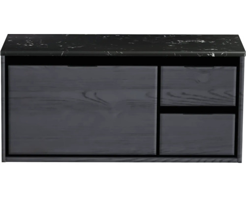 Waschbeckenunterschrank Sanox Loft 47x101x46 cm mit Waschtischplatte 3 Schubladen und Doppelauszug rechts black oak/Kunststein schwarz