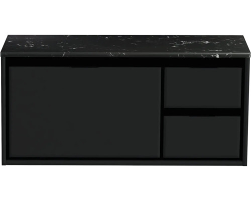 Waschbeckenunterschrank Sanox Loft 47x101x46 cm mit Waschtischplatte 3 Schubladen und Doppelauszug rechts schwarz matt/Kunststein schwarz