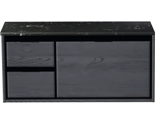 Waschbeckenunterschrank Sanox Loft 47x101x46 cm mit Waschtischplatte 3 Schubladen und Doppelauszug links black oak/Kunststein schwarz