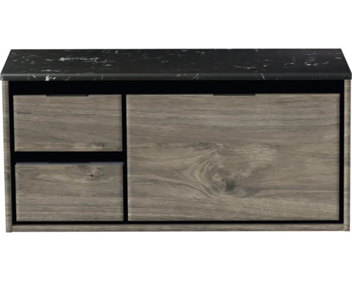 Waschbeckenunterschrank Sanox Loft 47x101x46 cm mit Waschtischplatte 3 Schubladen und Doppelauszug links espresso/Kunststein schwarz