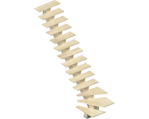 Pertura Mittelholmtreppe Agape Sioux White 1/4-gewendelt unten links 90 cm Valchromat (Holzfaser) Eiche furniert Geölt 14 Stufen / 15 Steigungen