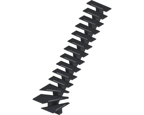 Pertura Mittelholmtreppe Agape Schwarz 1/4-gewendelt unten rechts 90 cm Valchromat (Holzfaser) Geölt 14 Stufen / 15 Steigungen