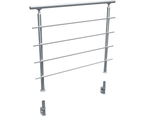 Geländer aus Metall mit vier Querstreben und Montagezubehör