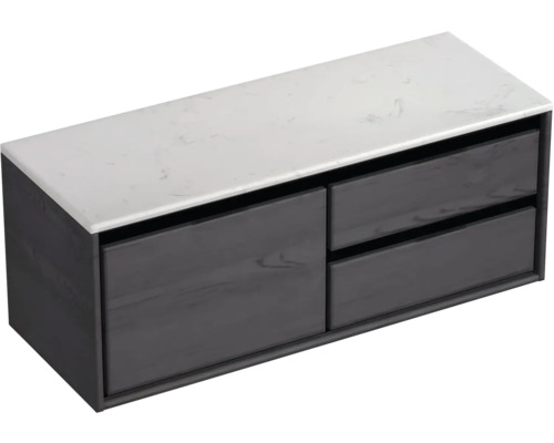 Waschbeckenunterschrank Sanox Loft 47x121x46 cm mit Waschtischplatte 3 Schubladen und Doppelauszug rechts black oak/Kunststein