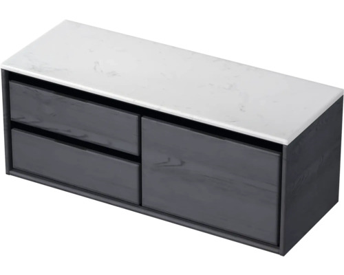 Waschbeckenunterschrank Sanox Loft 47x121x46 cm mit Waschtischplatte 3 Schubladen und Doppelauszug links black oak/Kunststein