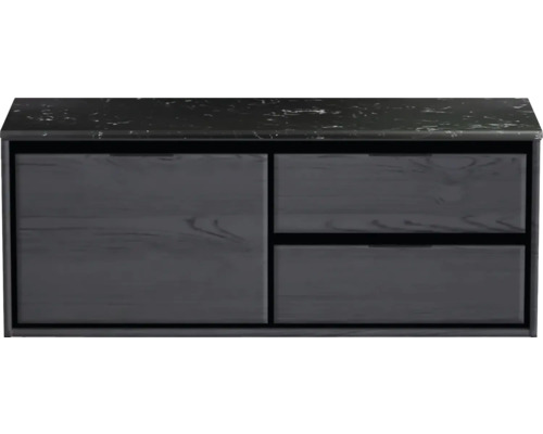 Waschbeckenunterschrank Sanox Loft 47x121x46 cm mit Waschtischplatte 3 Schubladen und Doppelauszug rechts black/Kunststein schwarz