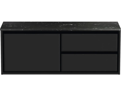 Waschbeckenunterschrank Sanox Loft 47x121x46 cm mit Waschtischplatte 3 Schubladen und Doppelauszug rechts schwarz matt/Kunststein schwarz