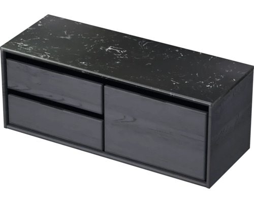 Waschbeckenunterschrank Sanox Loft 47x121x46 cm mit Waschtischplatte 3 Schubladen und Doppelauszug links black oak/Kunststein schwarz