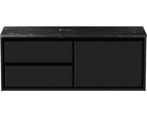 Waschbeckenunterschrank Sanox Loft 47x121x46 cm mit Waschtischplatte 3 Schubladen und Doppelauszug links schwarz matt /Kunststein schwarz