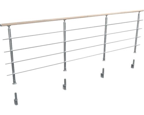 Pertura Linos Brüstungsgeländer gerade für 320 cm Aluminium und Handlauf Buche Edelstahlgeländer mit Holzhandlauf