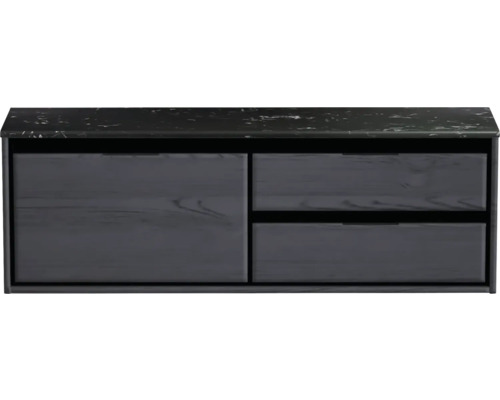 Waschbeckenunterschrank Sanox Loft 47x141x46 cm mit Waschtischplatte 3 Schubladen und Doppelauszug rechts black oak/Kunststein schwarz