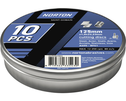 Norton Trennscheiben, 125 mm, 10 Stück im Metalleimer