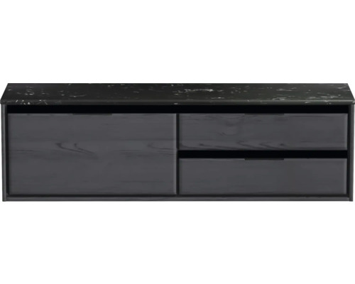 Waschbeckenunterschrank Sanox Loft 47x161x46 cm mit Waschtischplatte 3 Schubladen und Doppelauszug rechts black oak/Kunststeinschwarz Waschbeckenunterschrank Sanox Loft 47x161x46 cm mit Waschtischplatte 3 Schubladen und Doppelauszug rechts black oak/Kunststeinschwarz
