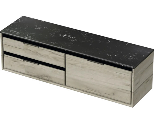 Waschbeckenunterschrank Sanox Loft 47x161x46 cm mit Waschtischplatte 3 Schubladen und Doppelauszug links craft oak/Kunststein schwarz Waschbeckenunterschrank Sanox Loft 47x161x46 cm mit Waschtischplatte 3 Schubladen und Doppelauszug links craft oak/Kunststein schwarz