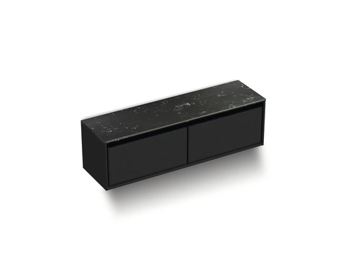 Schwarzer Hängeunterschrank mit zwei Schubladen und Marmorplatte