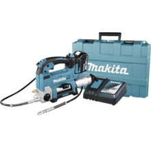 Makita Logo. Akku-Fettpresse im Set mit Akku, Ladegerät und Werkzeugkoffer.