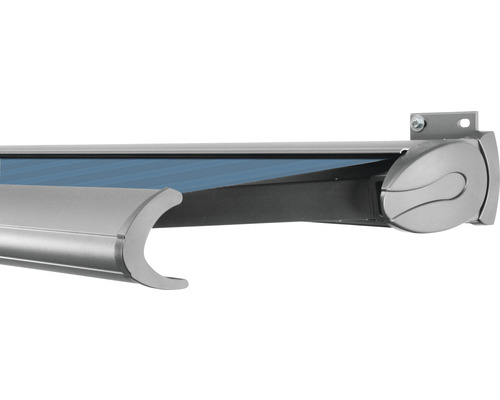 SOLUNA Kassettenmarkise Exclusiv 5x2 Stoff Dessin 320916 Gestell E6EV1 silber eloxiert Antrieb rechts inkl. Motor und Wandschalter